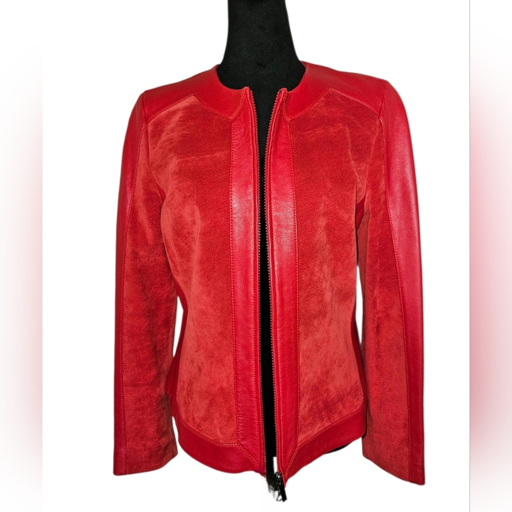 Vintage 90's Liz Claiborne Red Suede & Leather Zip-up Moto Jacket Size 8 (M)